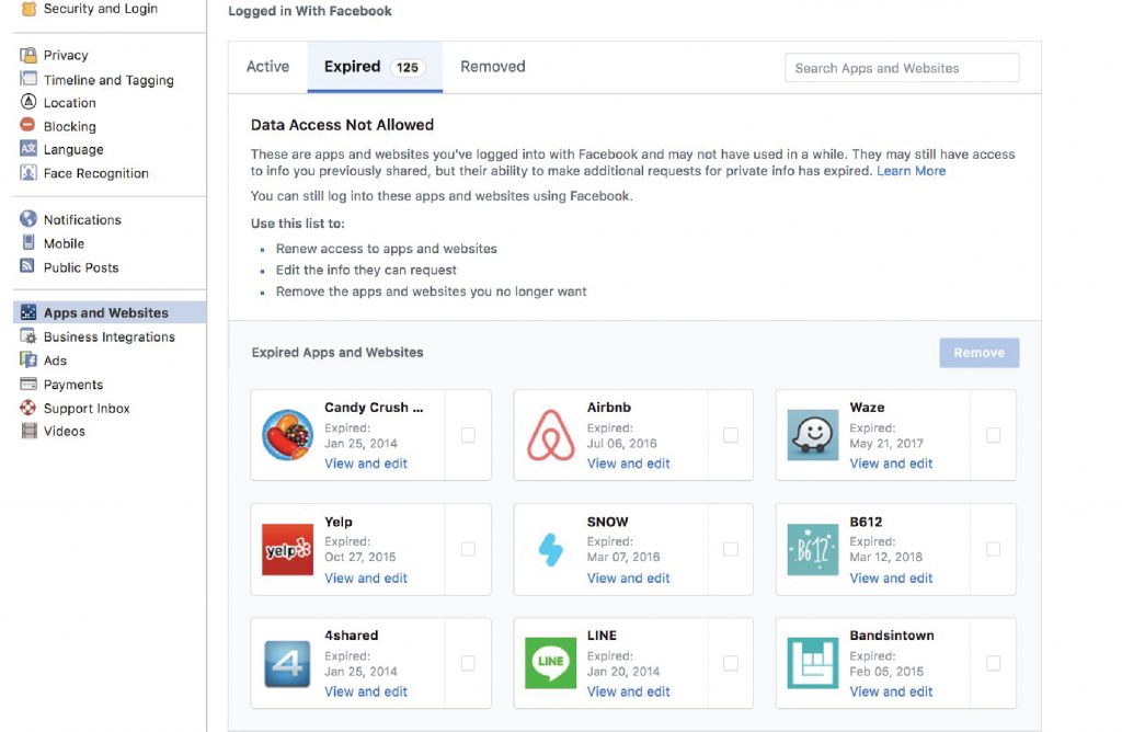 Apps that you’ve had linked with your Facebook account